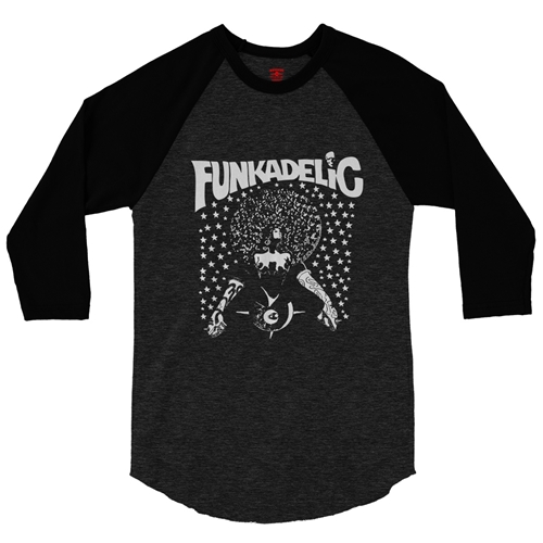 Black & White Funkadelic Concert Baseball T-Shirt - raglanblackblacksleeve