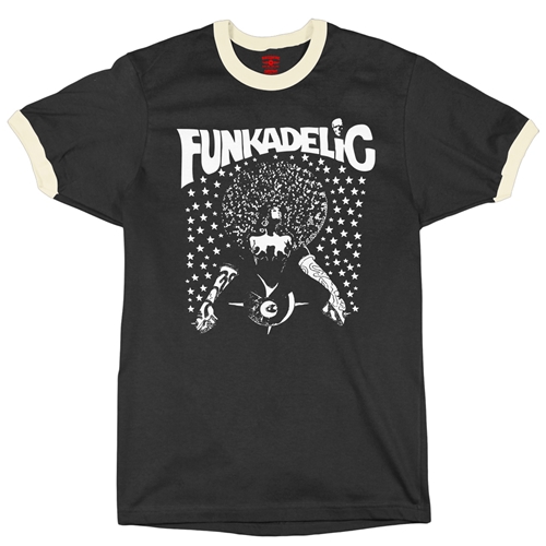 Black & White Funkadelic Concert Ringer T-Shirt - ringerblackcreamtrim