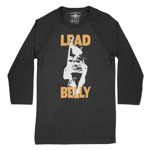 Retro Lead Belly Baseball T-Shirt - raglanblackblacksleeve