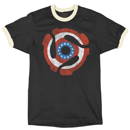 Patriotic 45 Record Adapter Ringer T-Shirt - ringerblackcreamtrim