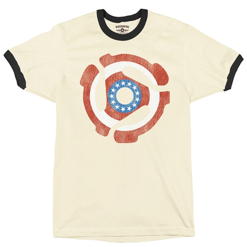 Patriotic 45 Record Adapter Ringer T-Shirt - ringernaturalblacktrim