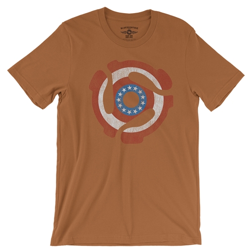 Patriotic 45 Record Adapter T-Shirt - Lightweight Vintage Style - vintageburntorange