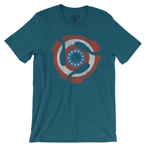 Patriotic 45 Record Adapter T-Shirt - Lightweight Vintage Style - vintagedeepteal