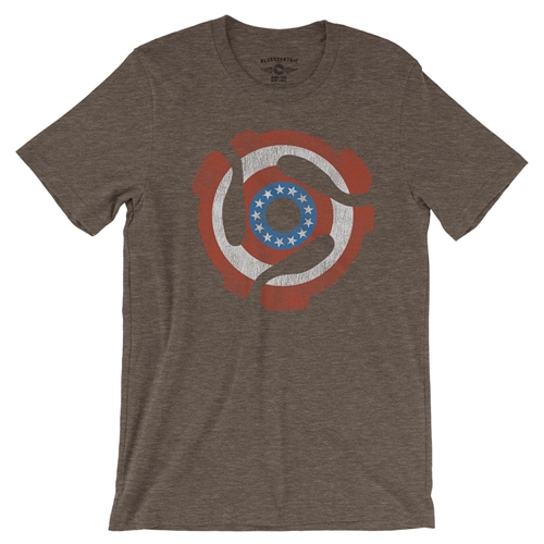 Patriotic 45 Record Adapter T-Shirt - Lightweight Vintage Style - vintageheatherbrown