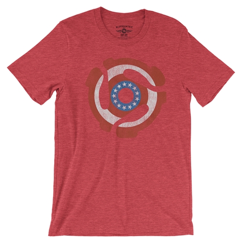 Patriotic 45 Record Adapter T-Shirt - Lightweight Vintage Style - vintageheatherred