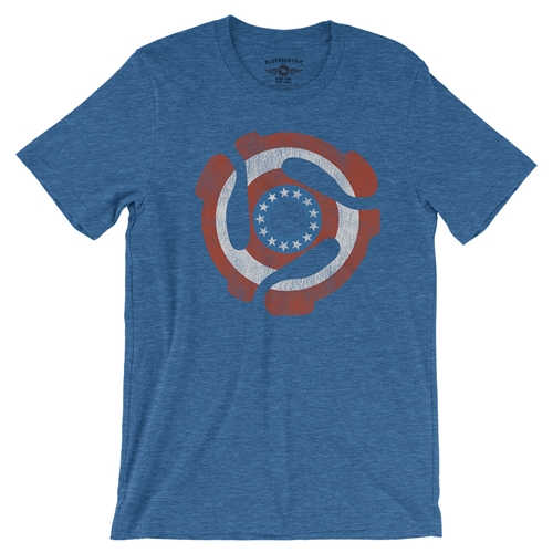 Patriotic 45 Record Adapter T-Shirt - Lightweight Vintage Style - vintageheatherroyalblue