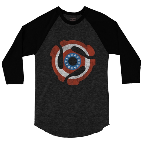 Patriotic 45 Record Adapter Baseball T-Shirt - raglanblackblacksleeve