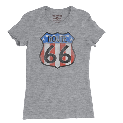 Patriotic Route 66 Ladies T Shirt - Relaxed Fit - ladiesathleticheather
