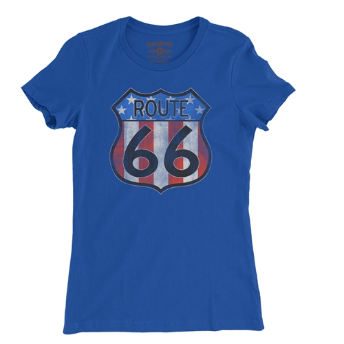 Patriotic Route 66 Ladies T Shirt - Relaxed Fit - ladiesblue