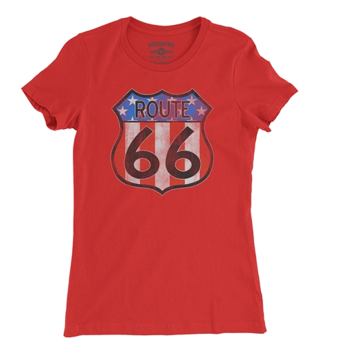 Patriotic Route 66 Ladies T Shirt - Relaxed Fit - ladiesred