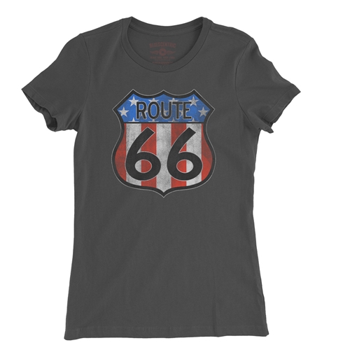 Patriotic Route 66 Ladies T Shirt - Relaxed Fit - ladiessmoke