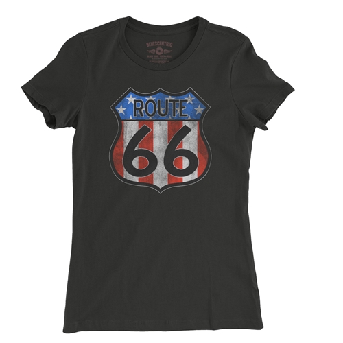 Patriotic Route 66 Ladies T Shirt - Relaxed Fit - ladiesvintageblack