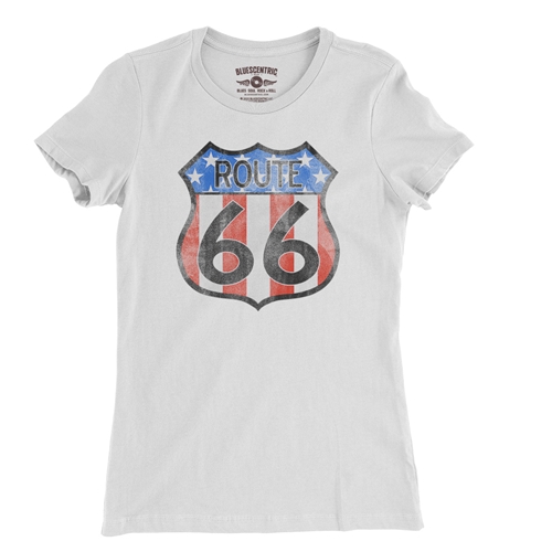 Patriotic Route 66 Ladies T Shirt - Relaxed Fit - ladieswhite