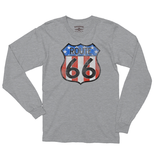 Patriotic Route 66 Long Sleeve T-Shirt - longsleeveathleticheather