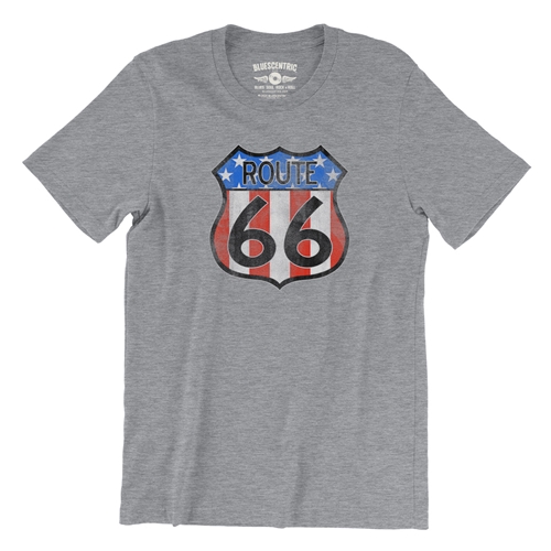 Patriotic Route 66 T-Shirt - Lightweight Vintage Style - vintageathleticheather