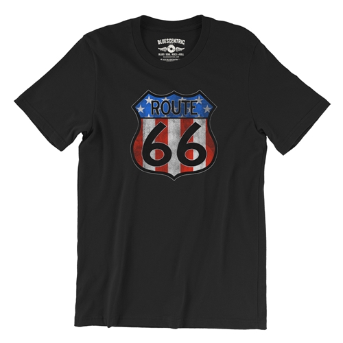 Patriotic Route 66 T-Shirt - Lightweight Vintage Style - vintageblack