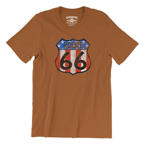 Patriotic Route 66 T-Shirt - Lightweight Vintage Style - vintageburntorange