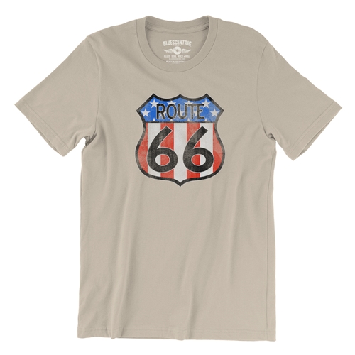 Patriotic Route 66 T-Shirt - Lightweight Vintage Style - vintagecream