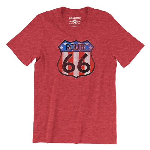 Patriotic Route 66 T-Shirt - Lightweight Vintage Style - vintageheatherred