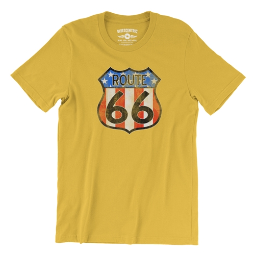 Patriotic Route 66 T-Shirt - Lightweight Vintage Style - vintagemaizeyellow