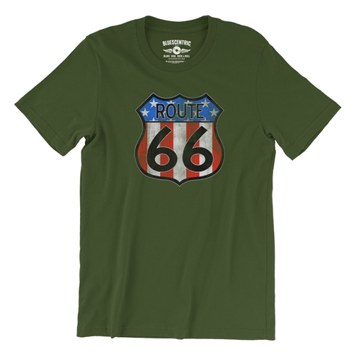 Patriotic Route 66 T-Shirt - Lightweight Vintage Style - vintageolive