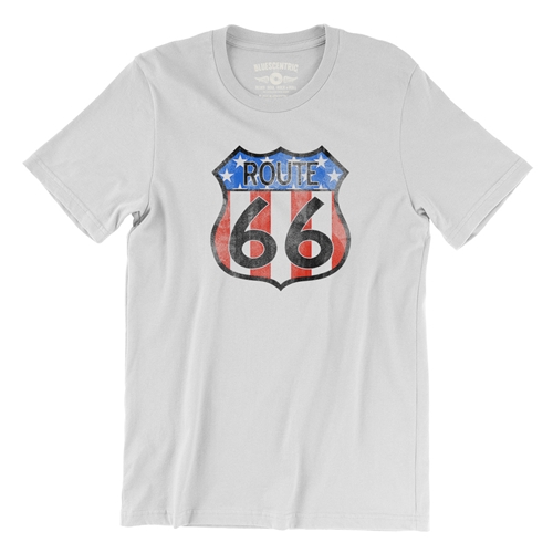 Patriotic Route 66 T-Shirt - Lightweight Vintage Style - vintagewhite