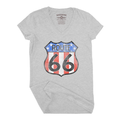 Patriotic Route 66 V-Neck T Shirt - Women