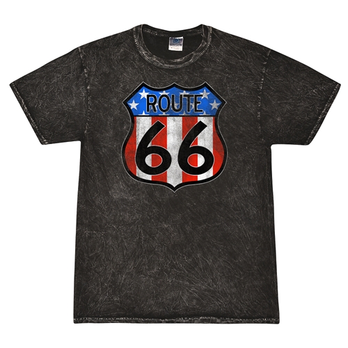 Patriotic Route 66 T-Shirt - Black Mineral Wash