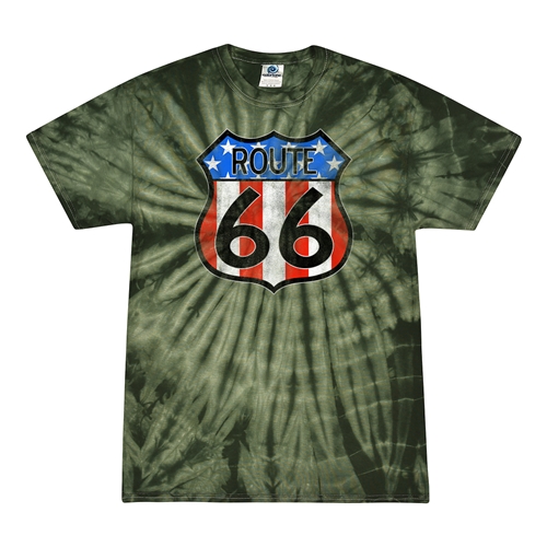 Patriotic Route 66 Tie-Dye T-Shirt - Green