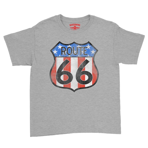 Patriotic Route 66 Youth T-Shirt - Lightweight Vintage Children - youthheatherathletic
