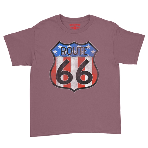 Patriotic Route 66 Youth T-Shirt - Lightweight Vintage Children - youthheathermaroon