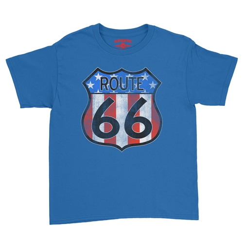 Patriotic Route 66 Youth T-Shirt - Lightweight Vintage Children - youthroyalblue
