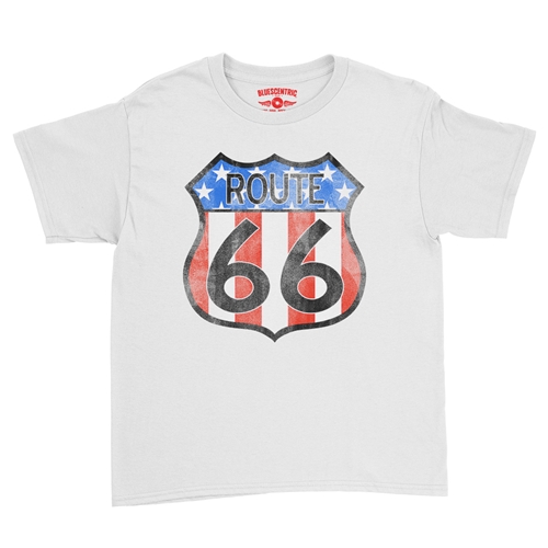 Patriotic Route 66 Youth T-Shirt - Lightweight Vintage Children - youthwhite