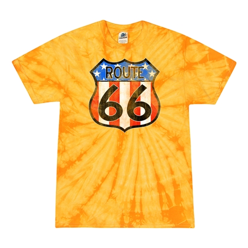 Patriotic Route 66 Tie-Dye T-Shirt - Yellow