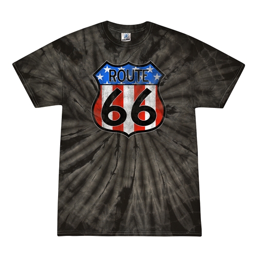 Patriotic Route 66 Tie-Dye T-Shirt - Black