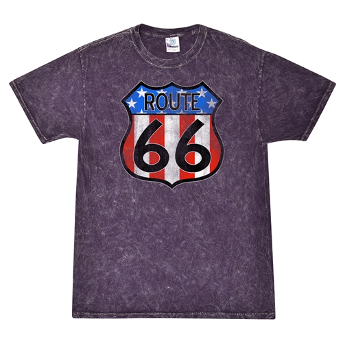 Patriotic Route 66 T-Shirt - Purple Mineral Wash