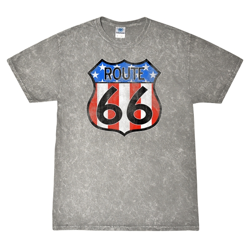 Patriotic Route 66 T-Shirt - Grey Mineral Wash