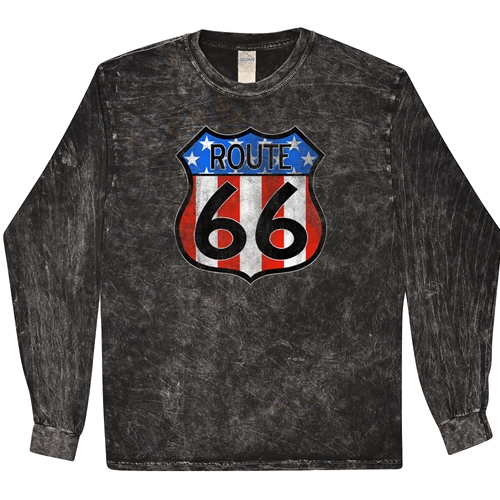 Patriotic Route 66 Long Sleeve T-Shirt - Black Mineral Wash