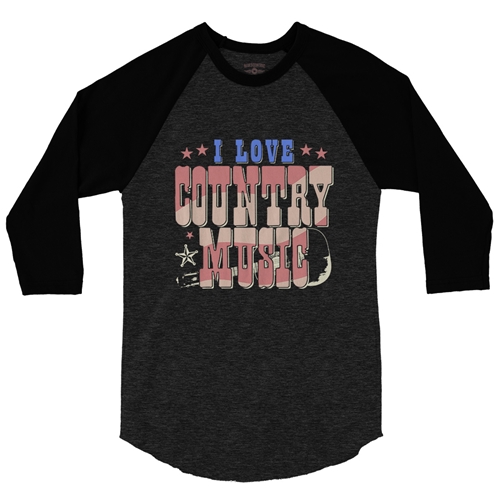 I Love Country Music Baseball T-Shirt - raglanblackblacksleeve