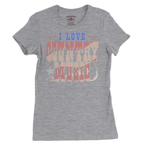 I Love Country Music Ladies T Shirt - Relaxed Fit - ladiesathleticheather