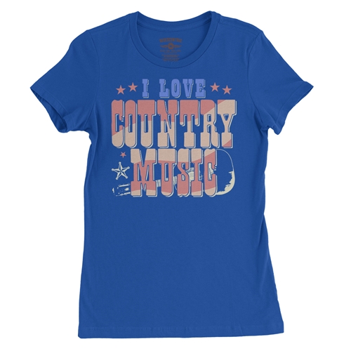 I Love Country Music Ladies T Shirt - Relaxed Fit - ladiesblue