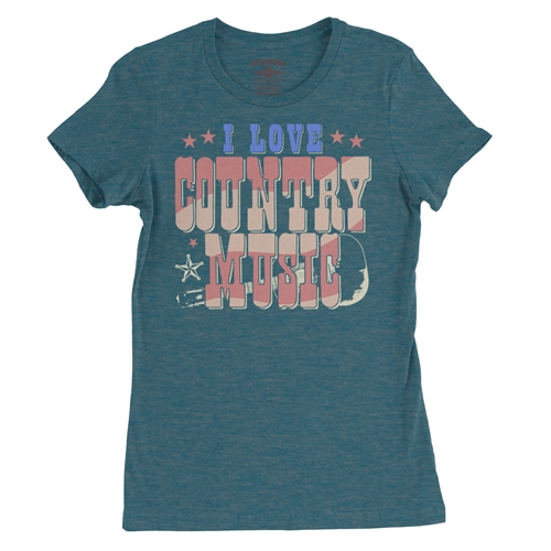 I Love Country Music Ladies T Shirt - Relaxed Fit - ladiesheatherdeepteal