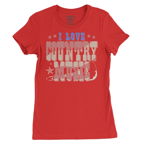 I Love Country Music Ladies T Shirt - Relaxed Fit - ladiesred