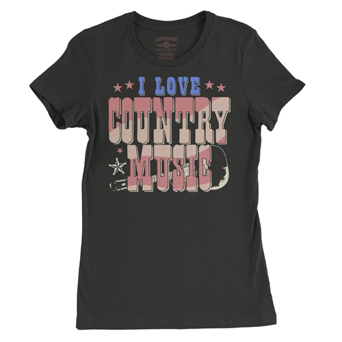 I Love Country Music Ladies T Shirt - Relaxed Fit - ladiesvintageblack