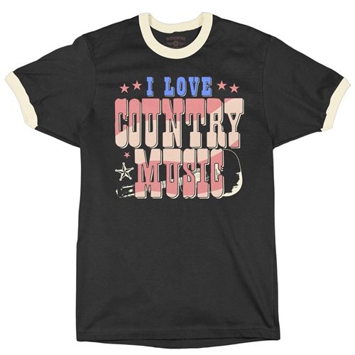 I Love Country Music Ringer T-Shirt - ringerblackcreamtrim