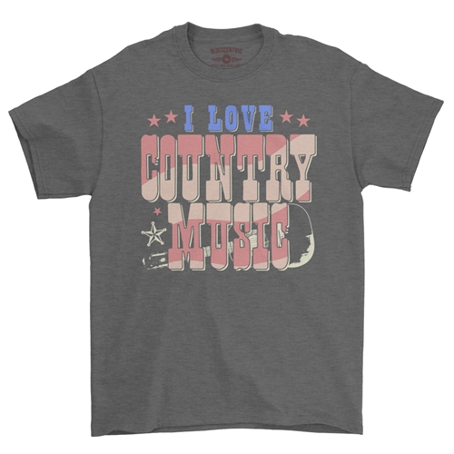 I Love Country Music T-Shirt - Classic Heavy Cotton - classicheathergrey
