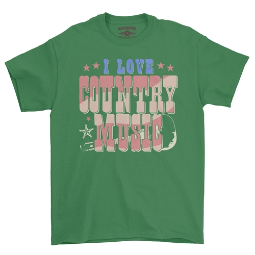 I Love Country Music T-Shirt - Classic Heavy Cotton - classickellygreen