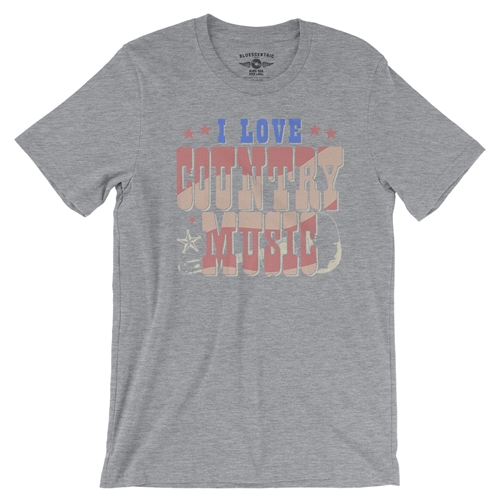 I Love Country Music T-Shirt - Lightweight Vintage Style - vintageathleticheather