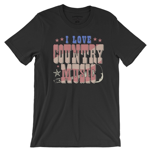 I Love Country Music T-Shirt - Lightweight Vintage Style - vintageblack
