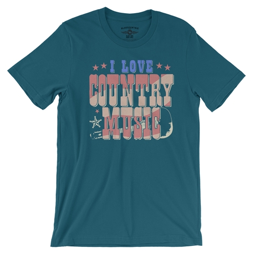 I Love Country Music T-Shirt - Lightweight Vintage Style - vintagedeepteal